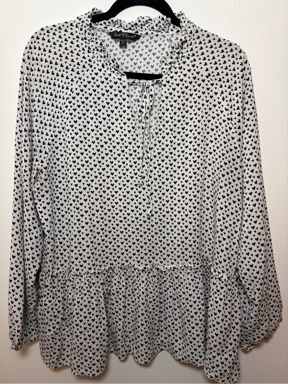 Velvet Heart White Blouse with Black Heart Print